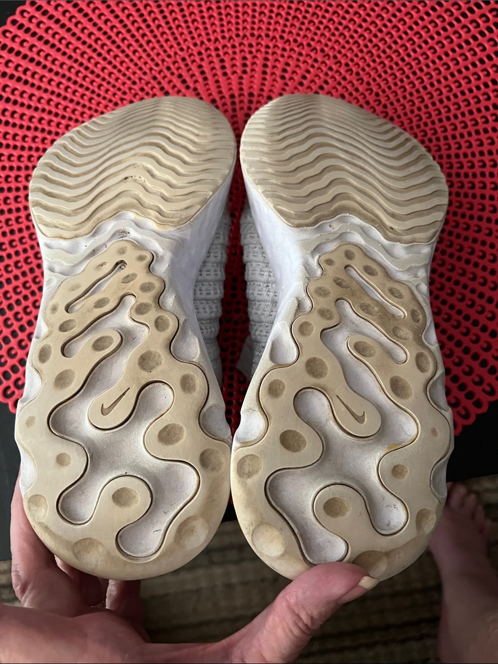 Nike Slip-On Knit Sneakers in Cream and White with Silver Swoosh - Picture 7 of 10